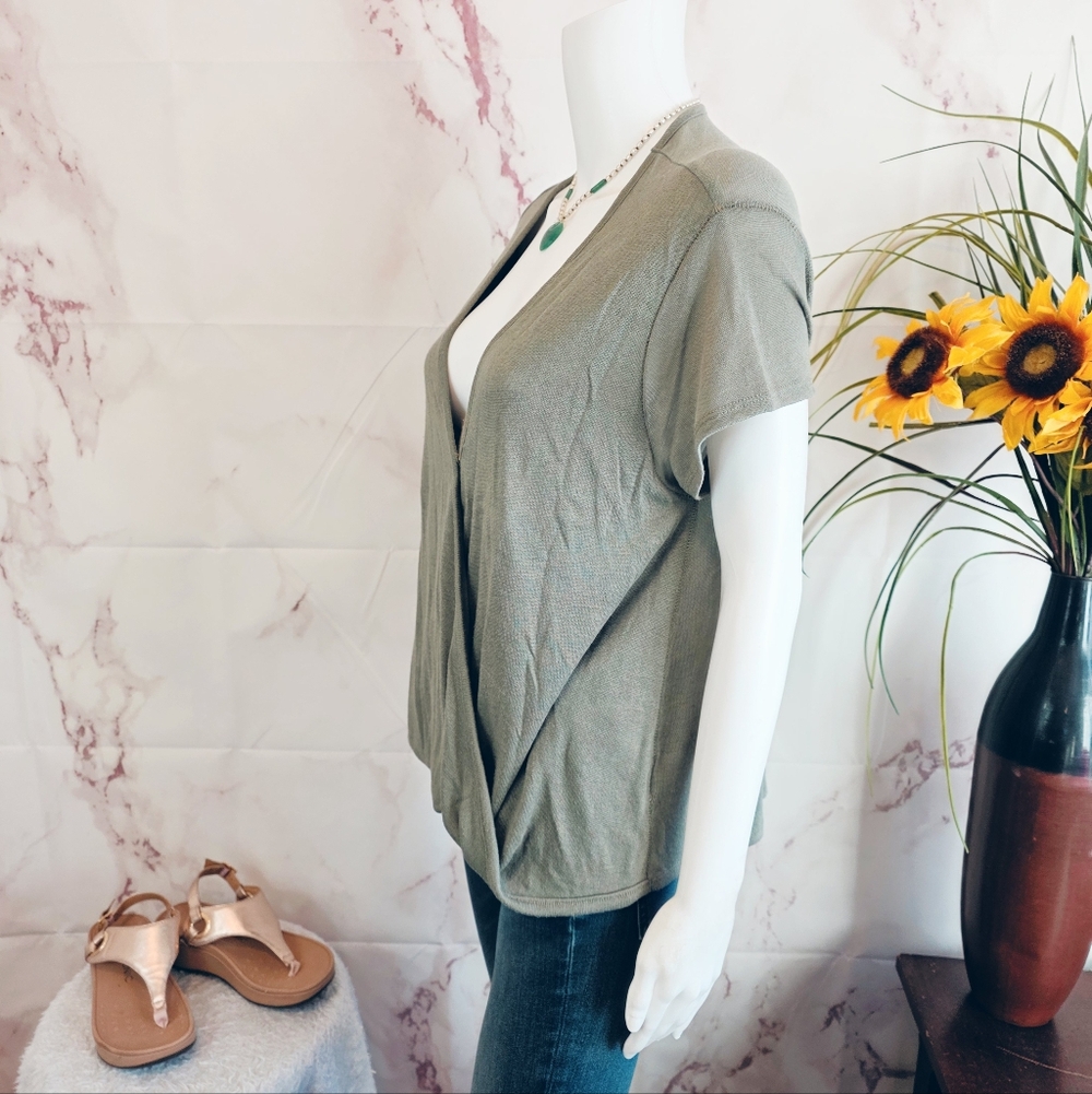 We The Free Free People Wrap Front Top Olive Green Boho Draped V Neck Blouse - Picture 3 of 6